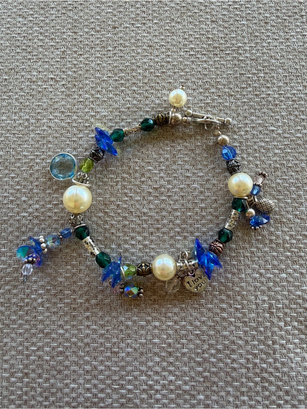 Beaded Bracelet Vintage Repurposed Acrylic Beads Faux Pearls Toggle Clasp